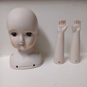 LeeWards Ceramic Doll Head and Arms-- Coquette, Girly, Fun, Spooky!
